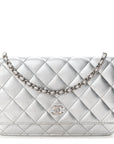Metallic Lambskin Quilted Wallet On Chain WOC Silver
