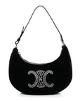 Velvet Strass Triomphe Ava Shoulder Bag Black