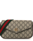 GG Supreme Monogram Textured Dollar Calfskin Web Mini Ophidia Envelope Shoulder Bag Beige Ebony New Acero