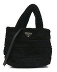 Shearling Nappa Triangle Quilted Patchwork System Tote Black