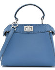 Cuoio Romano Selleria Macro Stitchings Mini Peekaboo Iconic Satchel Argento Blue