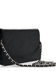 Lambskin Camellia Embossed Wallet on Chain WOC Black