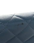 Shiny Caviar Quilted Enamel CC Wallet On Chain WOC Blue