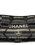 Striped Canvas Small Deauville Tote Dark Grey