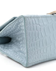 Shiny Calfskin Crocodile Embossed Small Hourglass Top Handle Bag Blue Grey