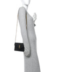 Grain De Poudre Matelasse Chevron Monogram Envelope Chain Wallet Black
