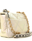 Iridescent Calfskin Quilted Large CHNL 19 Flap White