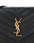 Grain De Poudre Matelasse Chevron Monogram Envelope Chain Wallet Black