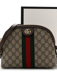 GG Supreme Monogram Textured Dollar Calfskin Web Small Ophidia Dome Shoulder Bag Beige Ebony New Acero