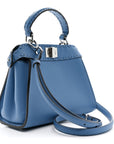Cuoio Romano Selleria Macro Stitchings Mini Peekaboo Iconic Satchel Argento Blue