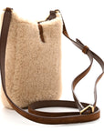 Shearling Suede Mini Le 5 A 7 Vertical Hobo Natural Beige Dark Cigar