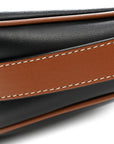 Smooth Calfskin Medium Strap Ava Shoulder Bag Black Tan