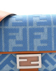 Denim Vitello King FF Embroidered Baguette Denim Chiaro Brandy