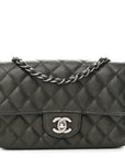 Metallic Caviar Quilted Mini Rectangular Flap Dark Grey