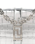 Metallic Crocodile Embossed Calfskin Greca Goddess Wallet On Chain Silver