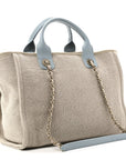 Mixed Fibers Calfskin Small Deauville Tote Grey Light Blue