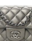 Metallic Lambskin Quilted Mini Rectangular Flap Dark Grey