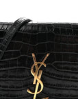 Calfskin Crocodile Embossed Kate Monogram Tassel Chain Wallet Black