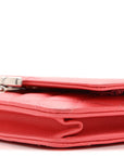 Grained Calfskin Quilted CC Box Wallet On Chain WOC Pink