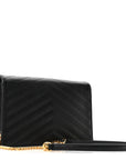 Grain De Poudre Matelasse Chevron Monogram Envelope Chain Wallet Black