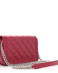Lambskin Quilted Boy Wallet On Chain WOC Dark Fuchsia