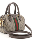 GG Supreme Monogram Textured Dollar Calfskin Web Mini Ophidia Top Handle Bag Beige Ebony New Acero