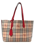 Grainy Calfskin Haymarket Check Medium Reversible Tote Red