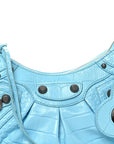 Extra Supple Calfskin Crocodile Embossed Le Cagole Shoulder Bag XS Sky Blue