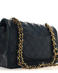 Lambskin Quilted Medium Double Flap Navy