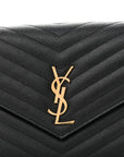 Grain De Poudre Matelasse Chevron Monogram Envelope Clutch Black