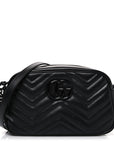 Calfskin Matelasse Monochrome Small GG Marmont Chain Shoulder Bag Black