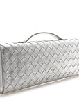 Metallic Lambskin Intrecciato Long Andiamo Top Handle Clutch Silver