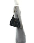 Shiny Crumpled Calfskin Quilted Medium CHNL 25 Handbag Black