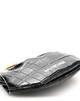 Shiny Supple Calfskin Logo Crocodile Embossed Cloud Coin Purse Black White