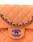 Caviar Quilted Rainbow CC Small Double Flap Orange