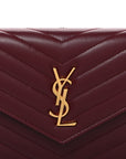 Calfskin Matelasse Chevron Monogram Envelope Chain Wallet Rouge Merlot