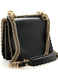 Vitello Liberty Scalloped Studded Small Kan I Shoulder Bag Black