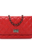 Glazed Calfskin Quilted Reissue Wallet On Chain WOC Red