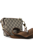 GG Supreme Monogram Azalea Calfskin Small Retro Interlocking G Wristlet Messenger Bag Beige Ebony Brown Sugar