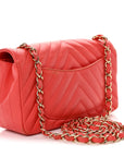 Lambskin Chevron Quilted Mini Rectangular Flap Coral