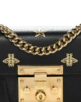 Grained Calfskin Bee Star Small Padlock Shoulder Bag Black