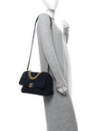 Tweed Quilted Large CHNL 19 Flap Navy Blue