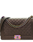 Iridescent Goatskin Quilted New Medium Boy Flap Bronze
