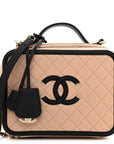 Caviar Quilted Large CC Filigree Vanity Case Beige Black