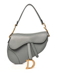Grained Calfskin Saddle Bag Grey Stone