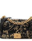 Calfskin Crocodile Embossed Graffiti Cocodile Medium Boy Flap Black