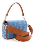 Denim Vitello King FF Embroidered Baguette Denim Chiaro Brandy