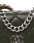 Lambskin Quilted CHNL 19 Wallet On Chain WOC Dark Green