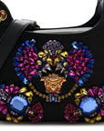 Satin Crystal Embellished La Medusa Mini Hobo Bag Black Multicolor