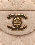 Caviar Quilted Medium Double Flap Light Beige